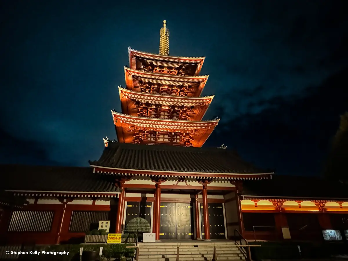 The pagoda lit up at night